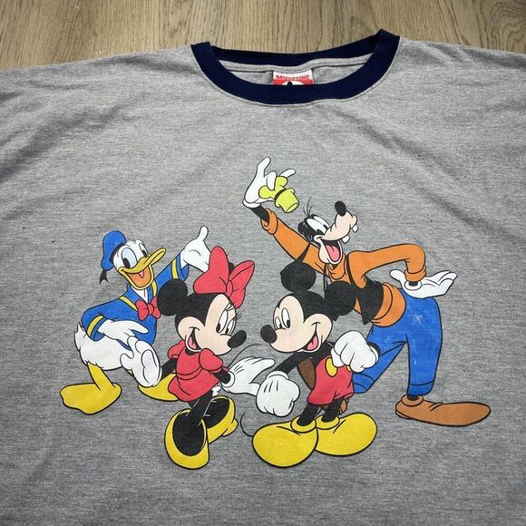 Disney Mickey Inc Shirt Mens 2XL Gray Donald Goofy Minnie Cartoon Tee 2000s - Picture 2 of 8